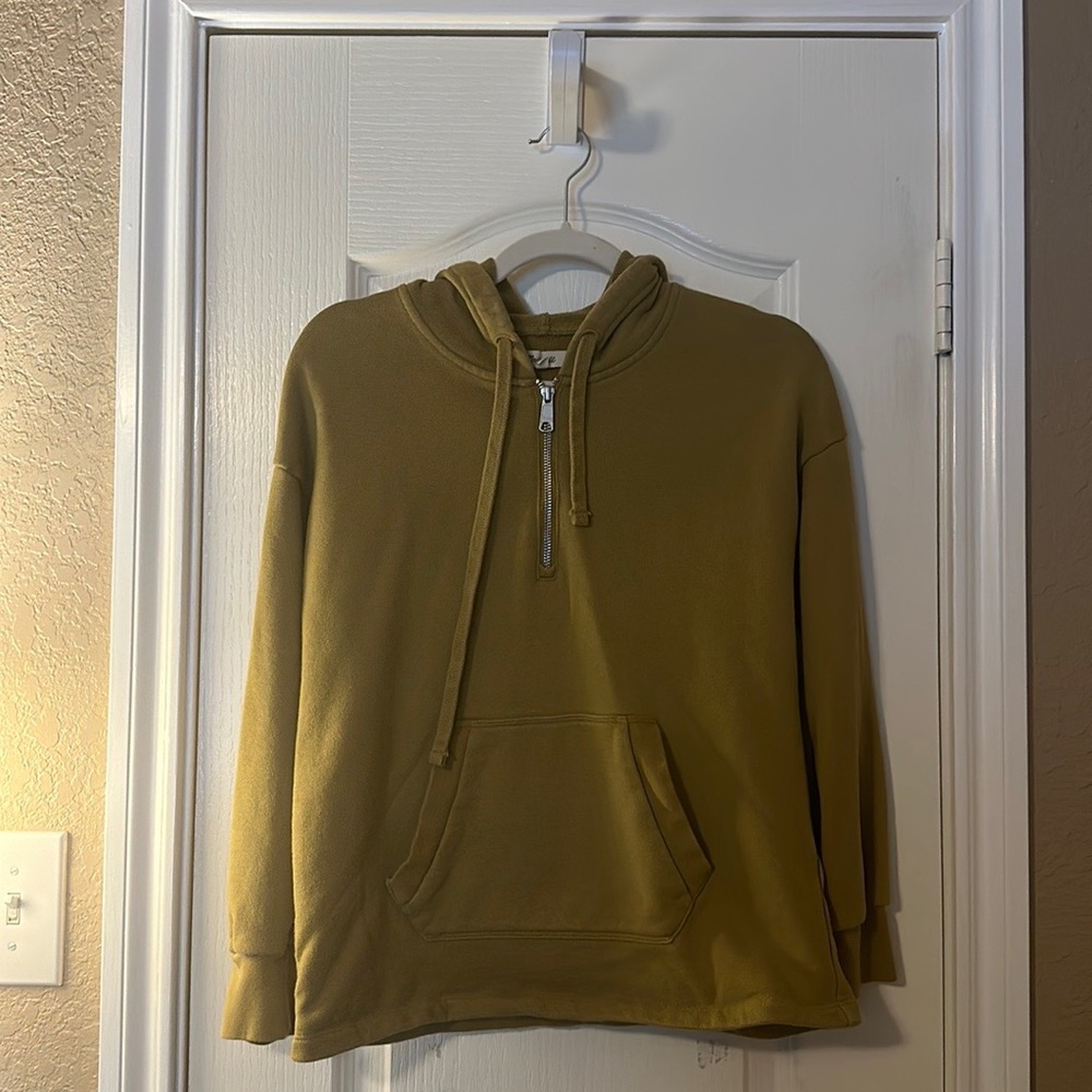 Madewell Sweatshirt Quarter Zip, Size XXS, Olive green color